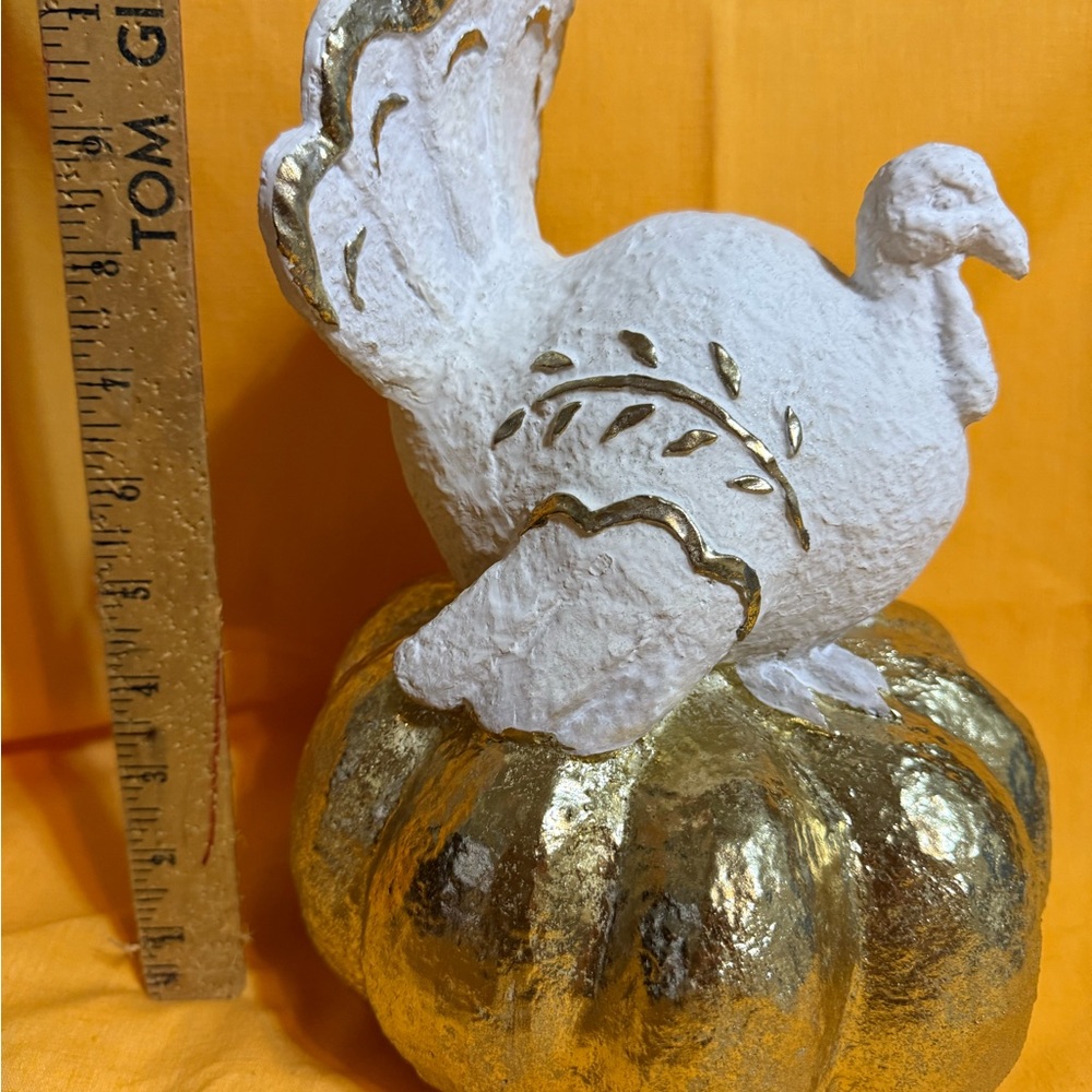 Gold and White Turkey Pumpkin Decor